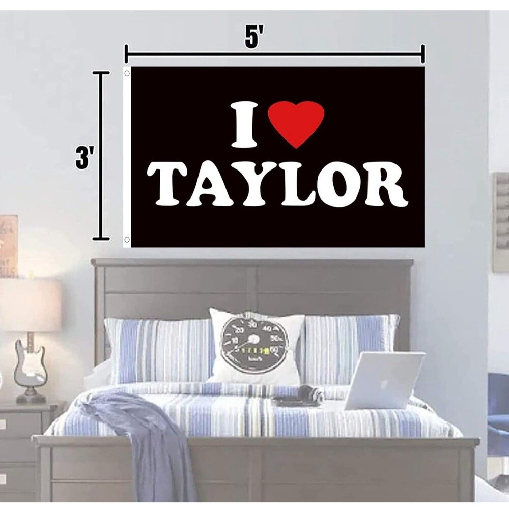 I‎ Love Taylor Swift Heart Swiftie 3x5  Banner Flag BLACK Indoor Outdoor Room